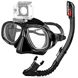 Snorkeling Gear for Adults Youth, Nearsighted Anti-Fog Diving Mask & Silicone Dry Snorkel for Scuba Diving Spearfishing Freediving (Black, -5.5)