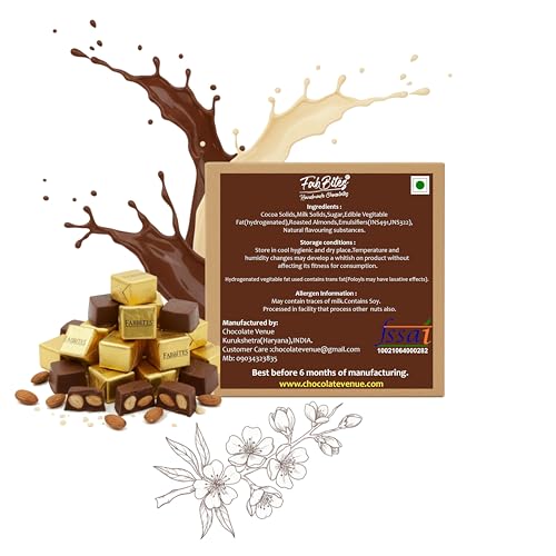 Image of Homemade Chocolate Gift Box-50 Almond Chocolates -400 gm Handmade Chocolate Gift Pack| Chocolate Distribution Box for Birthday in School in Bulk for Kids /Children (50 Pcs)