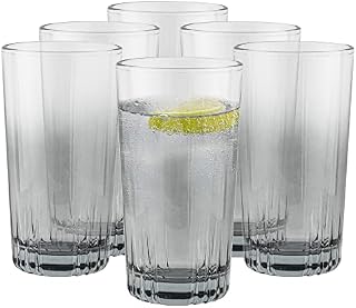 TREND FOR HOME Highball Glasses Tall Drinking Glasses | 340 ml | Set of 6 Glass Tumblers Long Drink Tumblers Glass Set Tall Cocktail Water Juice Glasses Home Bar Smoky Glass | Collection Thalia Smoky