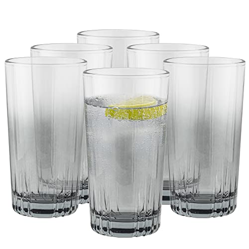 Vasos Agua Long Drink Highball Copas Cocktail Vasos Vidrio Vaso Grande Tumbler para Cocteles Copas Gin Tonic Vidrio Tintado | Colección Thalia Smoky | 340 ml | Juego de 6 Vasos Altos Cover