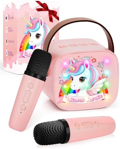 Karaoke Infantil con 2 Micrófonos Inalámbricos, Luces LED y Cambi...