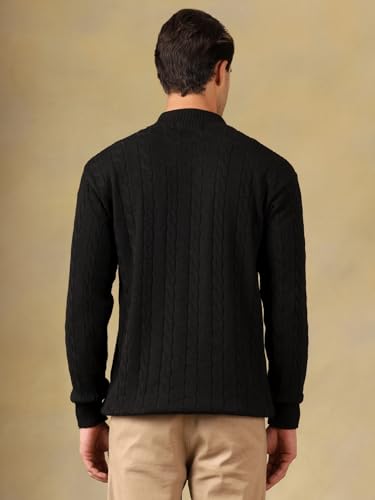 Image of Kvetoo Men's Wool High Neck Zipper Sweater, Full Sleeve Cable Knit Quarter Zip Winter Pullover