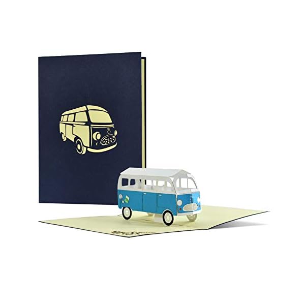 Tarjeta de felicitación con autobús, tarjeta de cumpleaños o cupón de viaje, regala un viaje corto, viaje de la ciudad…
