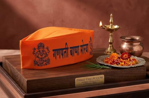 Image of CRAFT WORLD Ganpati Bappa Printed Topi, Cap, and Special Ganesh Chaturthi Festival Pooja, Visarjan Topi Use It Unisex Pack of 12 (Size - Free, White)