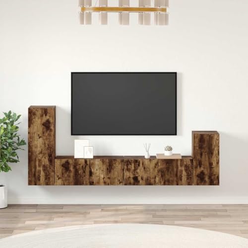 INLIFE Ensemble de Meubles TV 4 pcs Chêne fumé Bois d'ingénierie-3114627