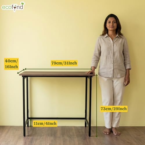 Image of ecofynd 31 Inch Console Table, Metal with Engineered Wooden top for Long Narrow Hallway, Entryway, Living Room, Dining Room, Office, Home Side Table Storage Shelf (BLKBRN, CT006)