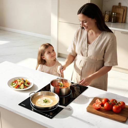 VEVOR Electric Cooktop 12inch 2 Burners Portable Stove Top 1800W 120V, Ceramic Countertop/Built-in Radiant Electric Stove, with 9 Power Levels, Timer, Child Lock, Over-Heat Guard, Touch Control by VEVOR - Used condition - Image 2