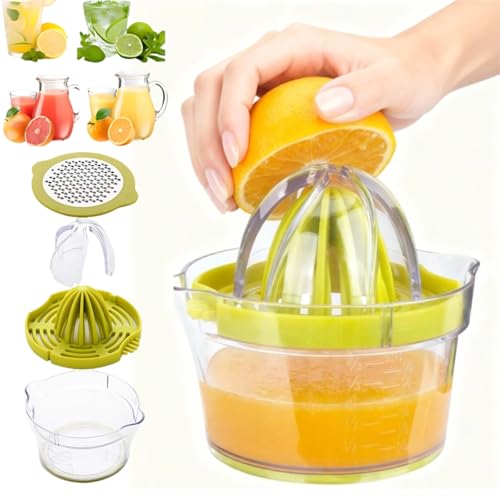 KFPPLXQ 4-in-1 Hand Juicer Squeezer Manual Citrus Hand Squeezer Lemon Juicer Orange Manua Citrus Manual Squeezers Handheld with Built-in Measuring Cup and Grater