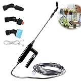 Pompa Irroratrice a Batteria, 7.4V Spruzzatore Elettrico per Piante, con Asta Telescopica, 3 Ugelli, 5M Tubo, Ricaricabile USB, Spruzzatore da Giardino per Giardini, Cortili, Prati