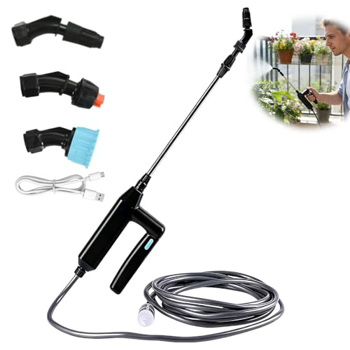 Akku Drucksprüher 7.4V Elektrischer Pflanzensprüher mit 60cm Teleskopstab 5M Schlauch 3 Nebeldüsen Wiederaufladbarem Elektrischer Drucksprüher Ergonomischer Griff für Gärten Höfe Bewässerung
