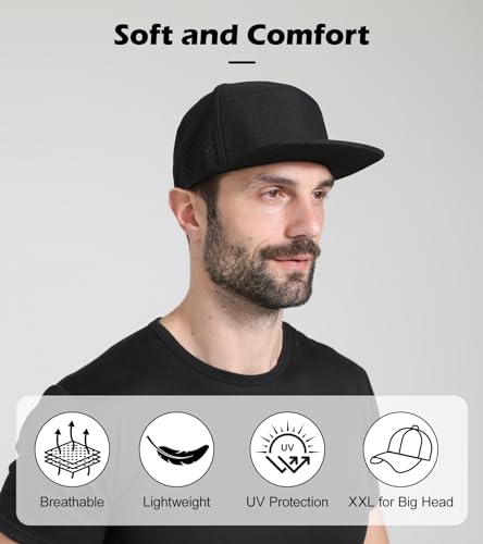 Image of LiuSuper XXL Baseball Cap - Extra Large Flat Brim Snapback 5 Panel Trucker Hat for Big Heads