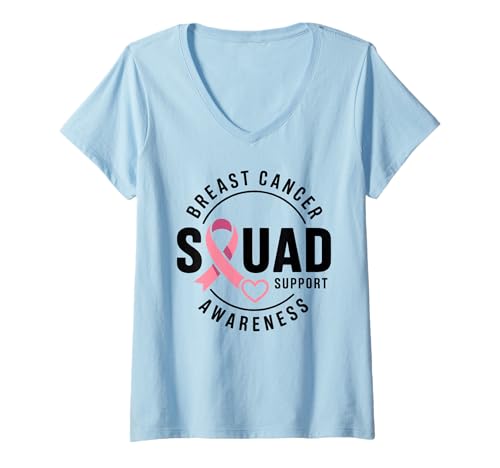 Femme Breast Cancer Fighter Survivor Warrior Pink Ribbon Squad T-Shirt avec Col en V