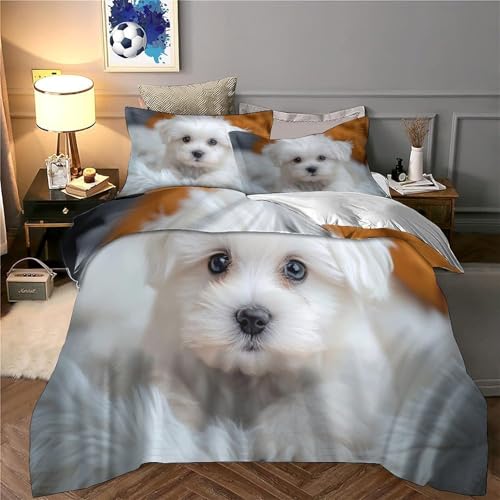 Housse de couette chiot blanc avec fermeture éclair éclair invisible