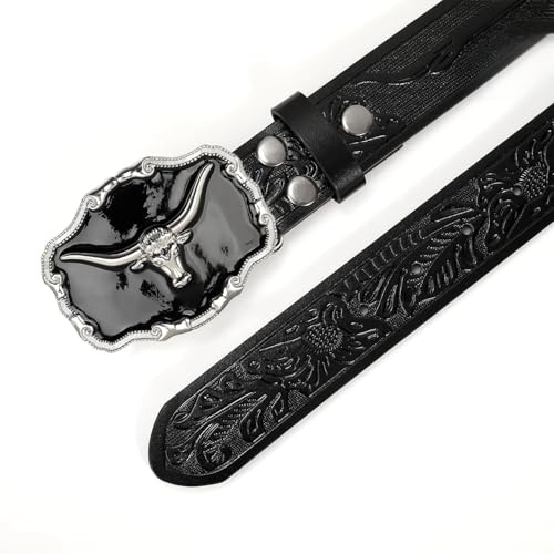 Black Cowboy Genuine Leather Belt – Vintage Style Buckle for Jeans4