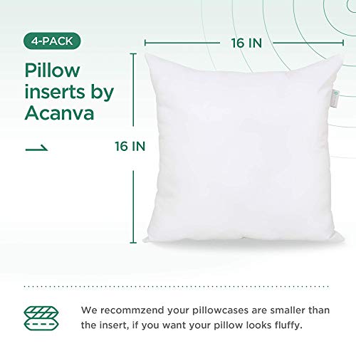Acanva Square Premium Throw Pillow Inserts With Microfiber Filled, Lumbar Support Decorative Stuffer For Sofa Bed Couch & Chairs, 16X16(4 Count), White #TOP24