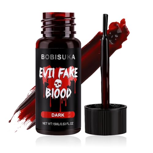 BOBISUKA Halloween Fake Blood Edible Stage Blood 0.53oz Realistic Vampire Blood SFX Makeup Kit Washable Faux Blood Gel for Zombie Monster Special Effects Make Up Costume Cosplay Stage&Film(Dark)