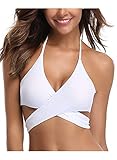 SHEKINI Womens Bathing Suits Push Up Halter Bandage Bikini Tops Floral Printing Swimsuit (Venice White - Top, Large)