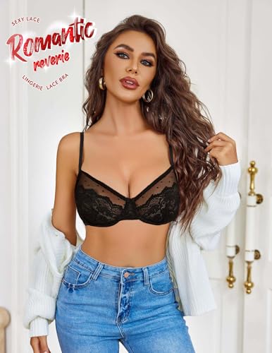 Avidlove Lace Bras for Women Sheer Balconette Underwire Unlined Everyday Bras Lingerie S-XXL2