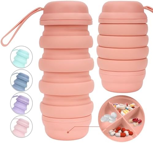Collapsible Water Bottle, 16 oz, Reusable, BPA Free, Pill Storage...