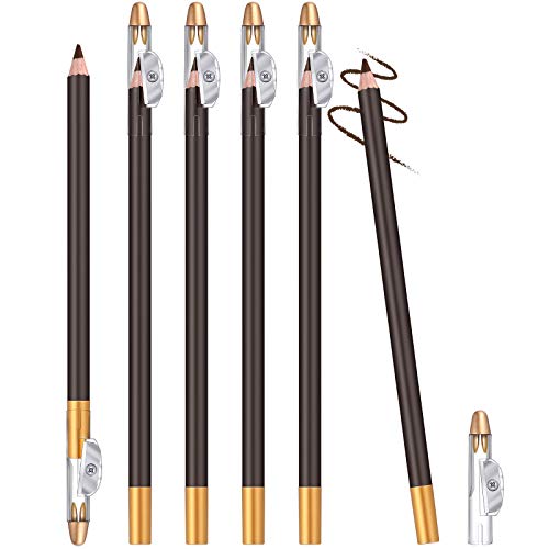 6 Pieces Eyeliner Pencils with a Built-in Sharpener 2-In-1 Eye Liner Pen Soft Strokes Eye Silkworm Brighten Pencil Beauty Makeup Tool Christmas Valentine’s Day Present for Women Girls (Dark Brown)