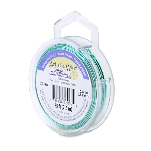 Image of Artistic Wire, 20 Gauge Silver Plated Tarnish Resistant Colored Copper Craft Wire, Seafoam Green, 25 ft