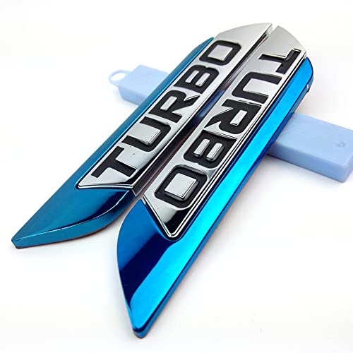Image of Pair Turbo Emblem Decals, Blue 3D Turbo Logo Metal Car Auto SUV Body Side Fender Rear Trunk Emblem Badge