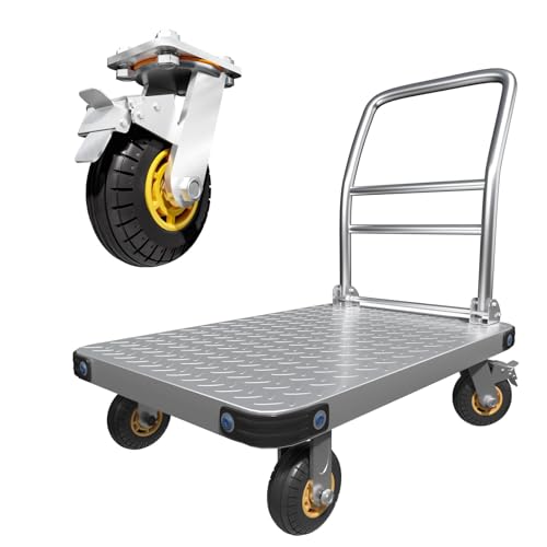 Schwerlast Plattformwagen (650 kg Tragfähigkeit) | Stahl Transportwagen mit 360°-Schwenkrädern (10 cm) | Klappbar Handwagen | 78x48 cm Flachbett | ideal für Lager, Werkstatt, Gastronomie