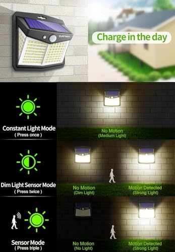 CLAONER Solar Powered Lights Outdoor, Upgraded Wireless 270° IP65 Solar Motion Sensor Security/Wall Light for Front Door, Yard, Garage, Garden, Warm White (4 Pack) - Image 3