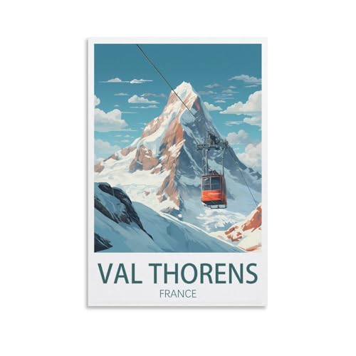 Poster vintage de voyage Val Thorens France - 20 x 30 cm - Pour décoration d'intérieur, salle de bain, chambre à coucher, bureau, salon