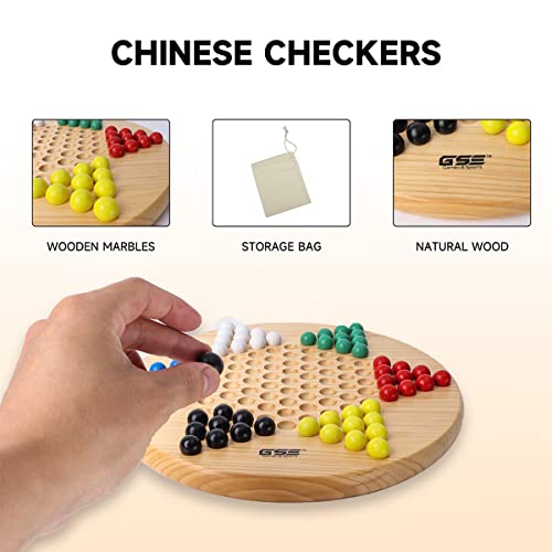 Juego de Damas Chinas GSE Games & Sports Expert, Tablero de Madera Natural de 11,5 pulgadas con Canicas de Madera Coloridas, Juego Clásico de Estrategia Familiar para Niños y Adultos miniatura 2