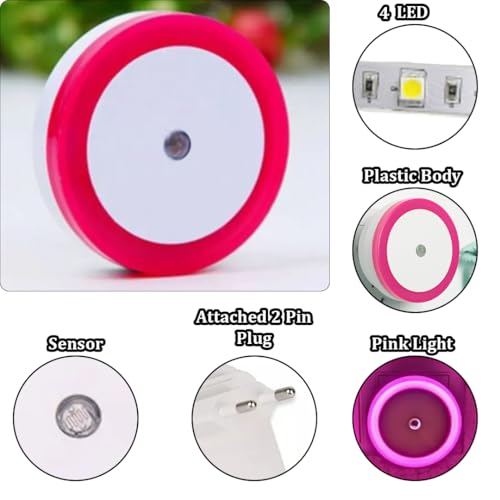 Image of fizzytech Smart Motion Sensor LED Light Bulb with Automatic On /Off and Dimmable Pink Glow, Energy Efficient 7W LED Bulb for Home, Stairs, Kitchen, Bathroom, Wardrobe Lighting(Round Pink Pack-2)