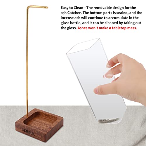 Skmihjl Incense Holder With Glass Ash Catcher Incense Sticks Burner With Wooden Base Brass Incense Clip,Anti-Ash Flying Modern Incense Burner For Home Office Yoga Meditation (Square) #TOP1