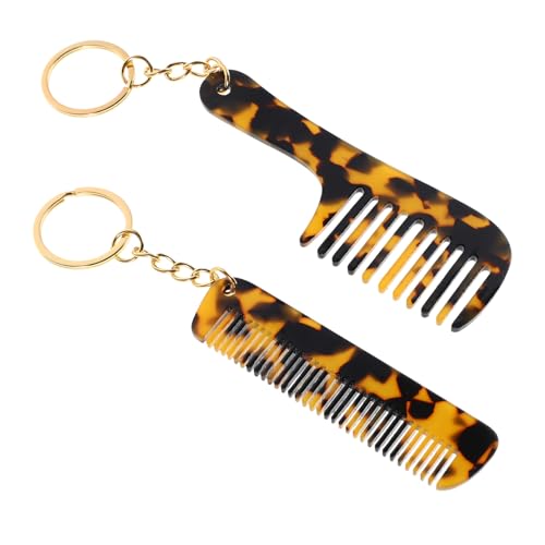 STAHAD Peines de Acetato Mini con Estampado de Leopardo Llavero Portátil 2 Piezas (peine Largo Peine con Mango) para Bolso y Viaje para Mujeres y Hombres