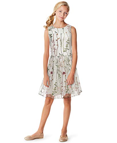 Calvin Klein Girls' Sleeveless Party Dress, Fit And Flare Silhouette, Round Neckline & Back Zip Closure, Garden White, 14 #TOP1