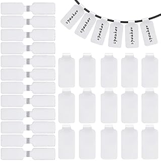 ASTER 60 Pieces Self-Adhesive Blank Cable Labels, Reusable Wire Labels Nylon Writable Cord Labels Tags White Cable Tags Wire Tags Markers for Electronics Computers Cable Management