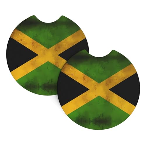 Posavasos de coche con la bandera de Jamaica antigua (2.7 pulgadas), accesorios duraderos para coche, mantienen el portavasos limpio como nuevo