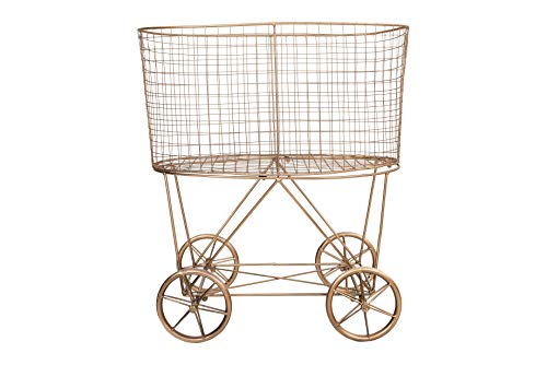 Image of Creative Co-Op Vintage Reproduction Decorative Metal Laundry Basket on Wheels, Copper