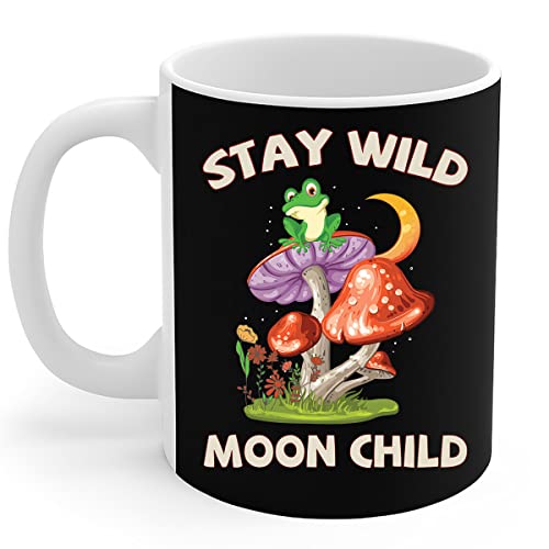 456 Taza Cerámica Funny Frog Mushroom Stay Wild Moon Child Regalo Humor Taza De Cerámica Idea Regalo Porcelana Para Mamá Desayuno Oficina 330Ml