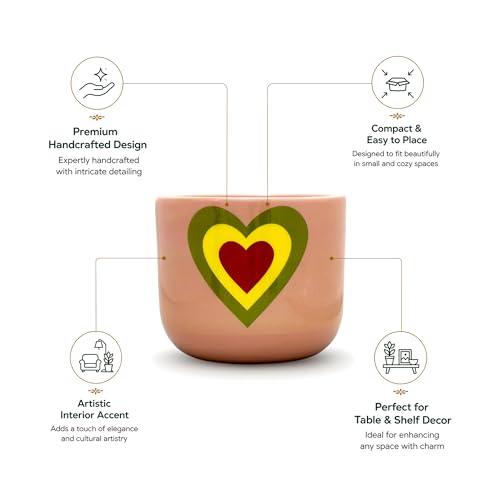 Image of Urban Plant Blush Pink Heart Handcrafted Terracotta Planter | Colourful Indoor Clay Pot for Living Room | Artisan Decorative Flower Pot for Plant Lovers | Drainage Hole | 4.5 Inch