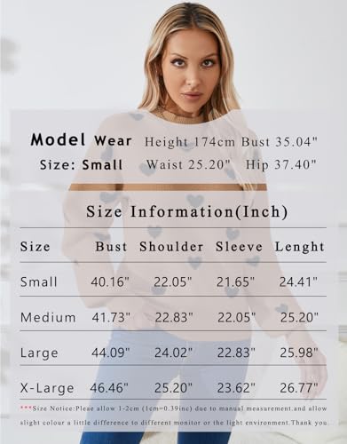 Image of Women's Long Sleeve Mock Neck Sweaters Loose Cute Heart Pullover Sweater