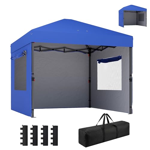 Outsunny Carpa Plegable 3x3 m, Pop up, Cenador Pabellón de Jardín con 3 Paredes Laterales, 2 Ventanas Malla, UPF50+, Altura Ajustable 3 Niveles, Bolsa Transporte, Sacos Arena, Gazebo Exterior, Azul
