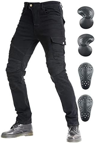VNFOX Motorcycle Pants, Versatile Motorcycle Jeans, Durable Motorcycle Trousers for Men & Women Riding Pants with Kenn & Hip Armor Pads (Black, XL=34)