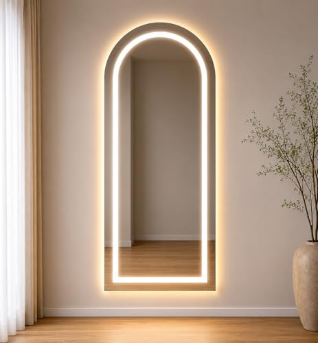 Image of Creative Arts n Frames LED Wall Mount HD Mirror with 3 Color Light Tone for Home Wall Living Room Bedroom Bathroom Hotel Decor Items (18x48 Full Length Arch Shape)