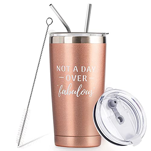NASIDE Not A Day Over Fabulous,20 Oz Stainless Steel Insulated Tumbler mugs with Lid Straw 21st 30th 40th 50th 60th 65th 70th birthday gifts for women Grandma Woman Mom Best Friend ideas Rose Gold - Image 8