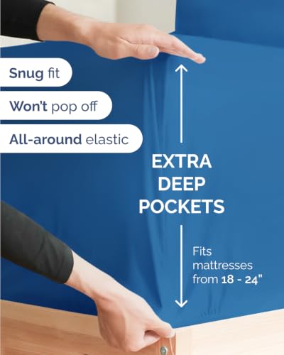 Image of Extra Deep Flex Top Split Head King Sheet Set - 6 Piece Breathable and Cooling Sheets - Hotel Luxury Bedding for Women, Men, Kids & Teens - Easy Secure Fit - Extra Deep Pockets - Royal Blue
