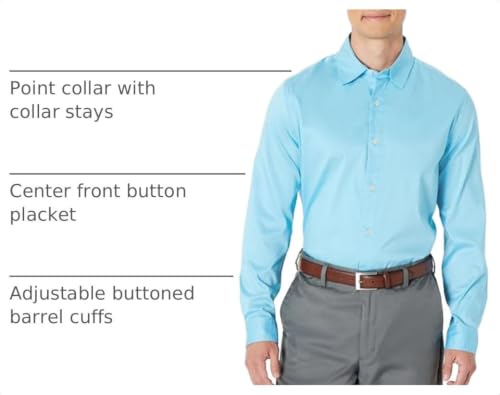Essentials Men's Regular Fit Long Sleeve Stretch Dress Shirt (Sky Blue, Size: Large) - image 4
