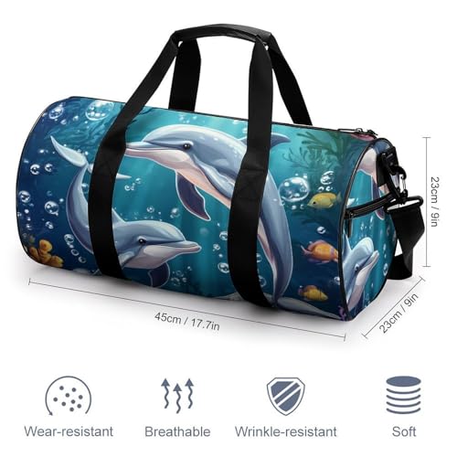 Ocean Dolphins Tropical Fish Coral Gym Duffel Bag with Shoe Compartments Travel Weekend Overnight Dufflebag2