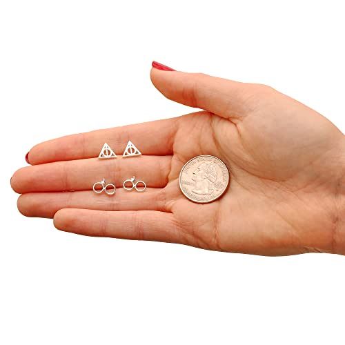 Harry Potter Deathly Hallows And Glasses Stud Earrings Set, 2 Pair, Silver Plated #TOP4