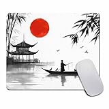 Amcove Japan Traditional Japanese Painting Sumi-e Tree Art Man with Boat Mousepad Non Slip Rubber Gaming Mouse Pad Rectangle Mouse Pads for Computers Laptop