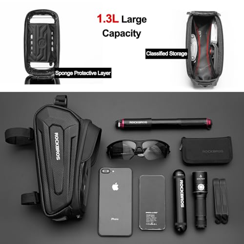 Image of ROCKBROS Bike Phone Mount Pouch - EVA Waterproof Bicycle Accessories Holder, Top Tube Front Frame Handlebar Bag Compatible With Phones Under 6.8 inch